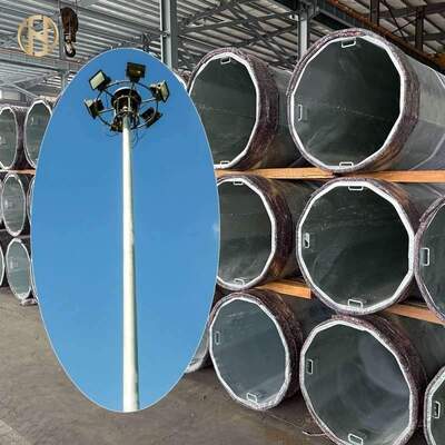 comprar Iluminación de mástil alto 25m 30m 35m Alturas de acero Pollo de luz galvanizado octogonal con dispositivo de elevación y bajada Luces LED de inundación online manufacture